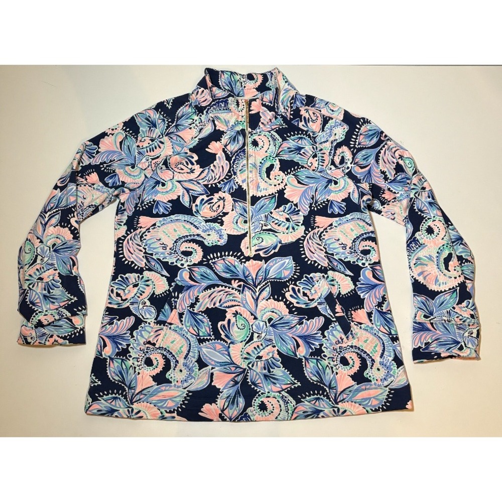 Lilly Pulitzer Skipper Popover High Tide Holy Flockamolie Half Zip  Size XL
